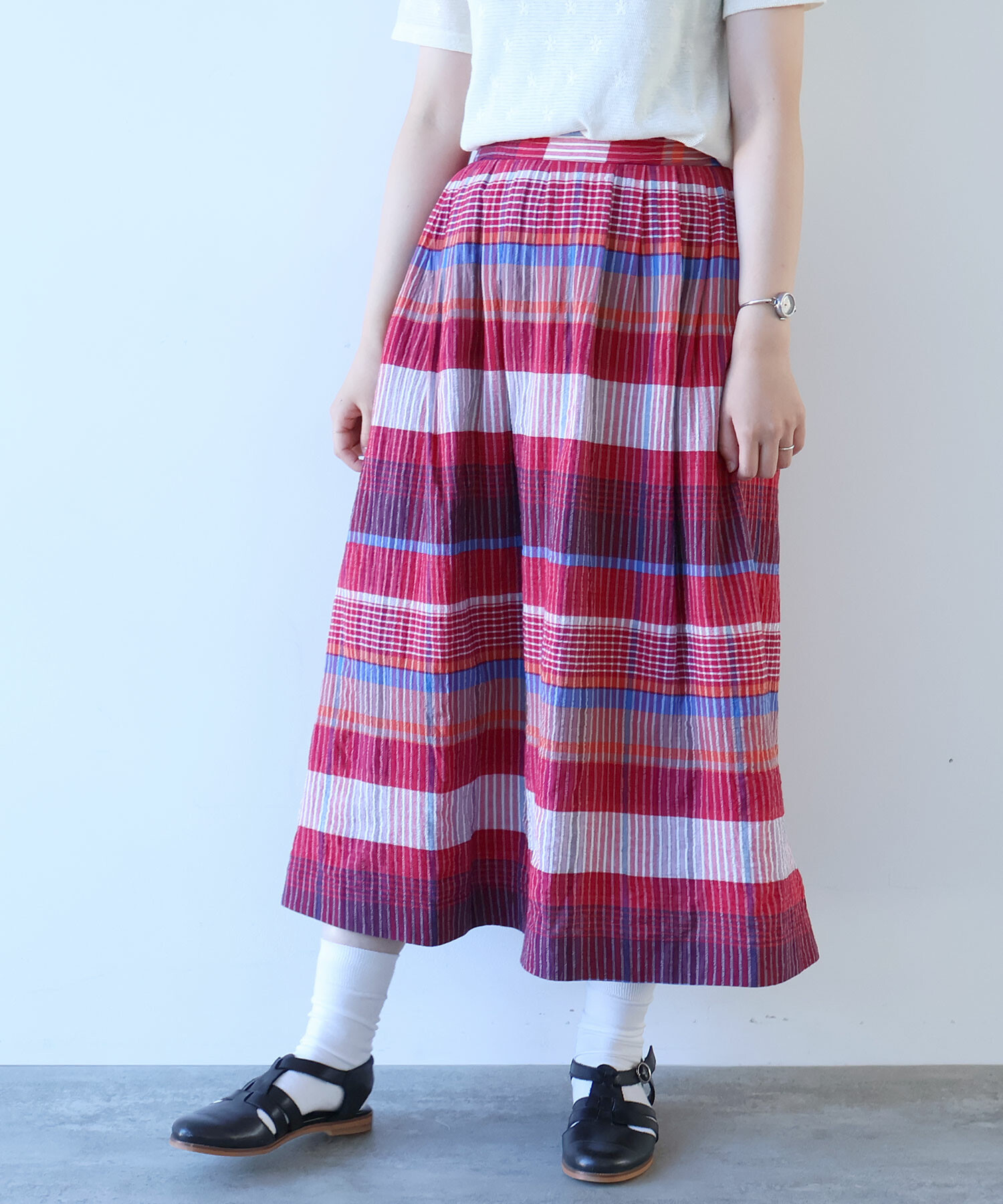 AMBIDEX Store ○〇 ビッグチェック スカート(F アカ): bulle de savon