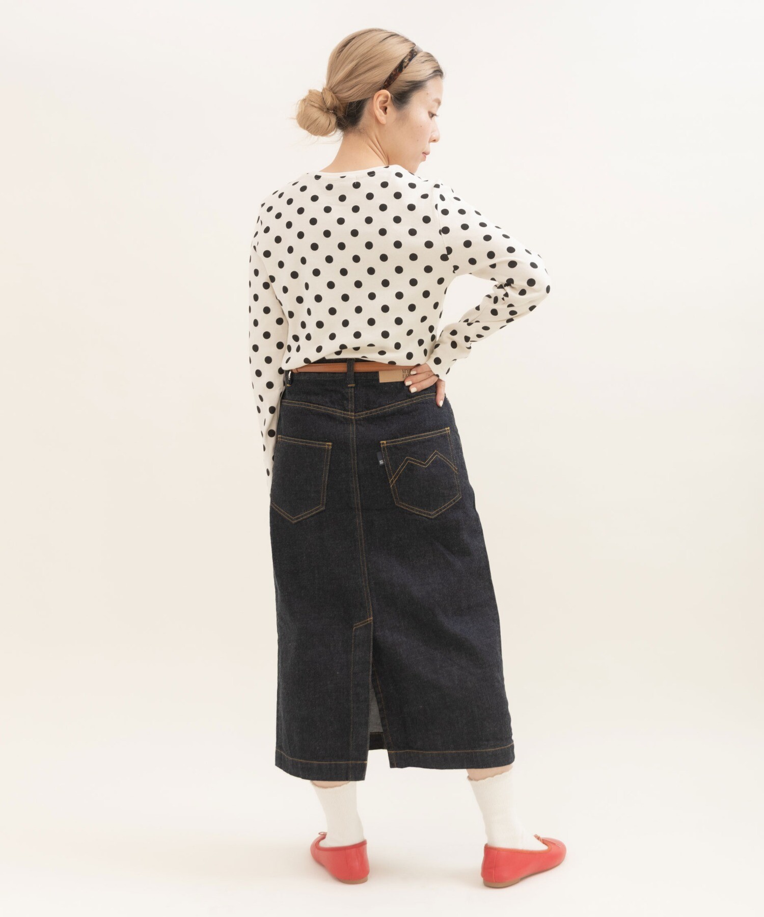 11.36ozムラ糸デニム ミディアムタイトスカート