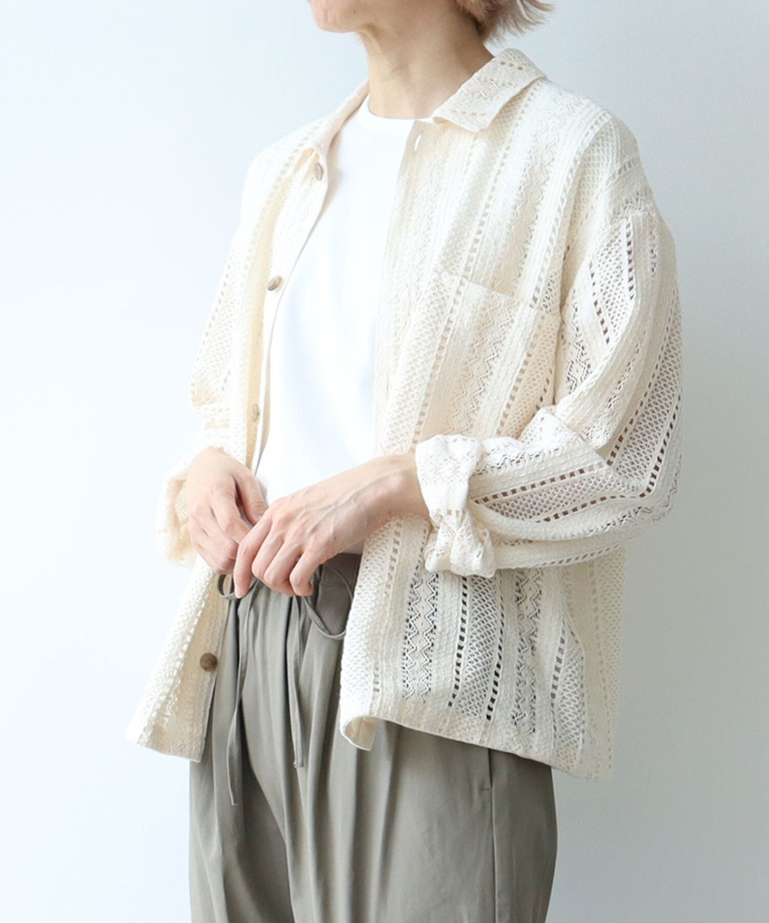 AMBIDEX Store コットン ruschel lace シャツジャケット(F クロ