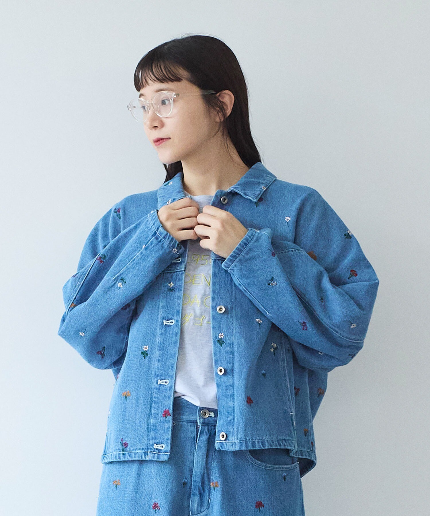 AMBIDEX Store floral embloidely denim cocoon ブルゾン(F インディゴ