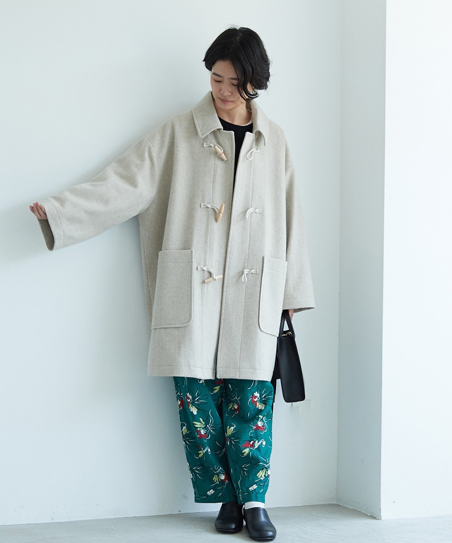 AMBIDEX Store △Wool/super100 midle length duffle コート(F クロ): yuni