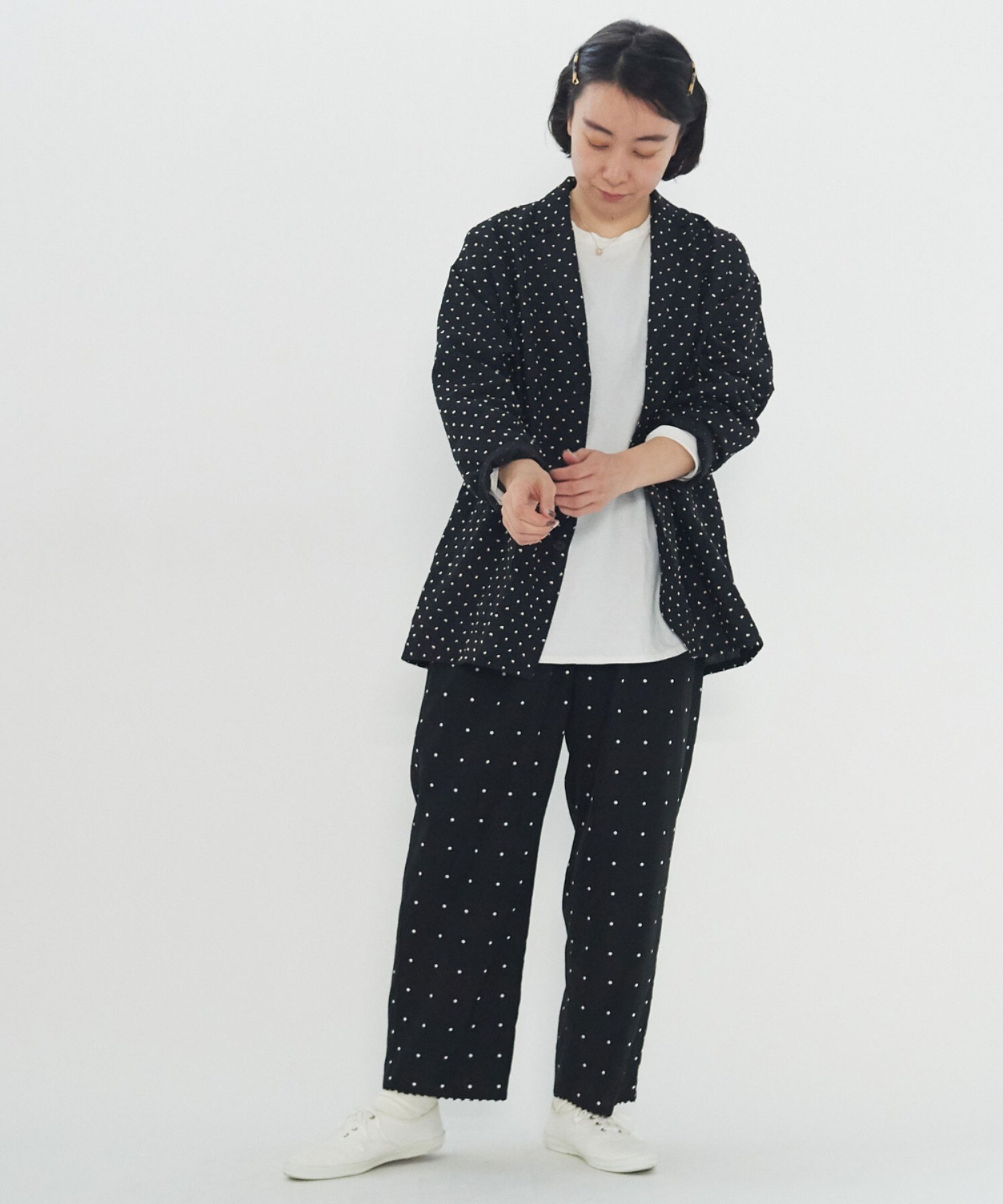 AMBIDEX Store ○ドットジャカード シャツジャケット(F 黒×ネイビー): yuni
