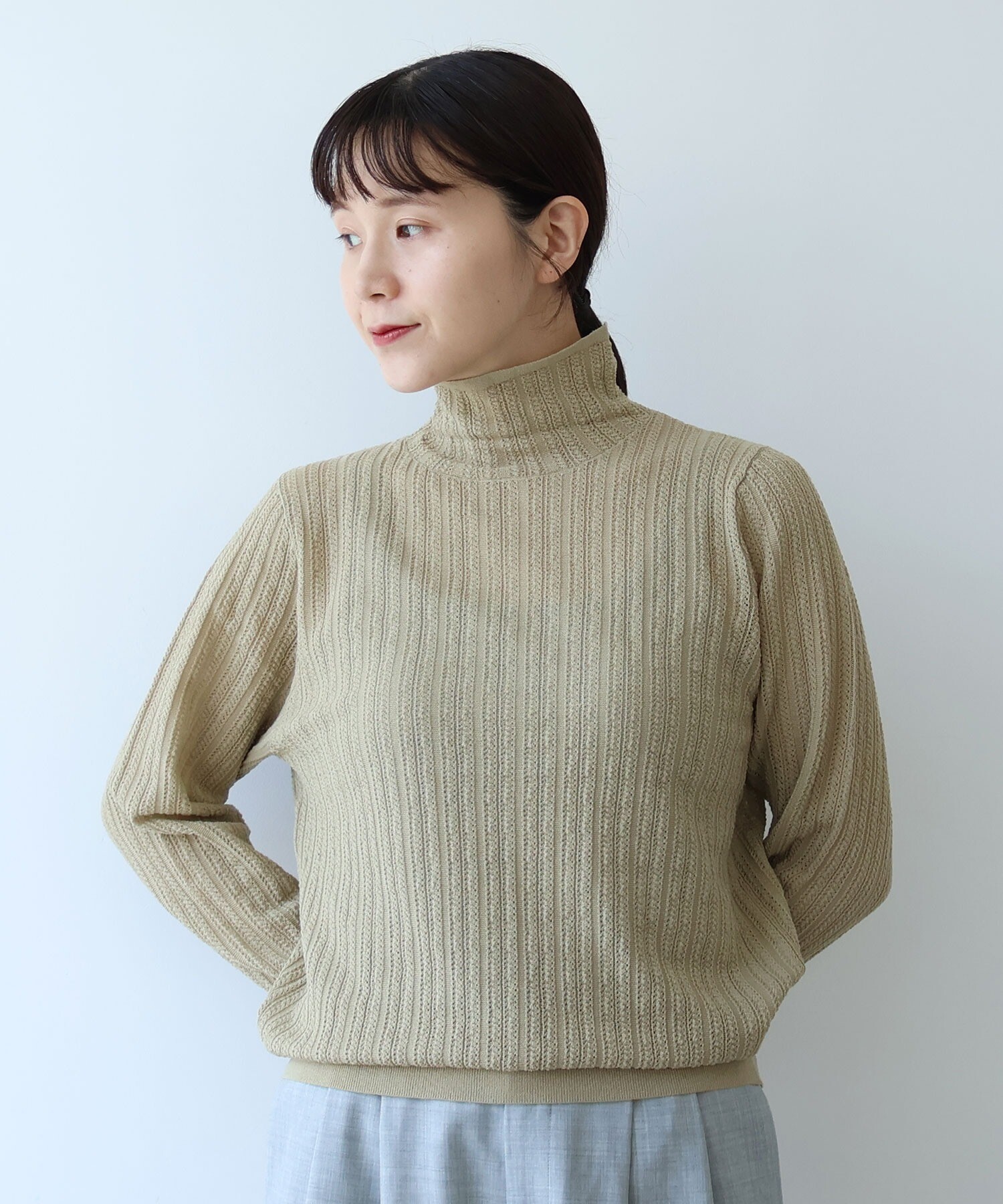 AMBIDEX Store ○コットン/ナイロン sheer stripes ハイネック