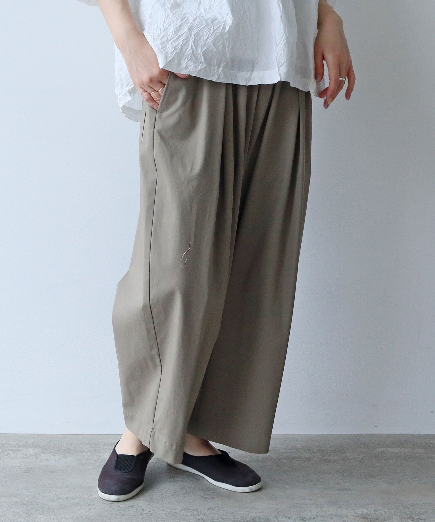 AMBIDEX Store 80/2強撚コットン ギャバゴムタックパンツ(F