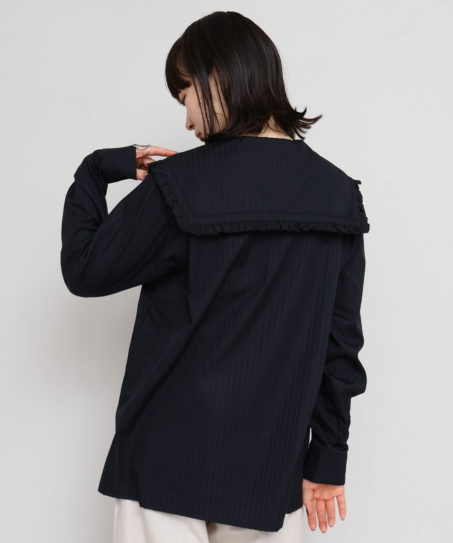 AMBIDEX Store 〇100/2ドビーストライプ フリルフラットカラー