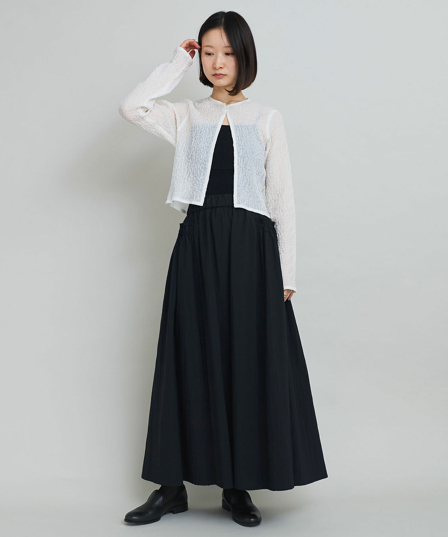 AMBIDEX Store ○キュプラシフォン刺繍 ショート丈 ブラウス(F