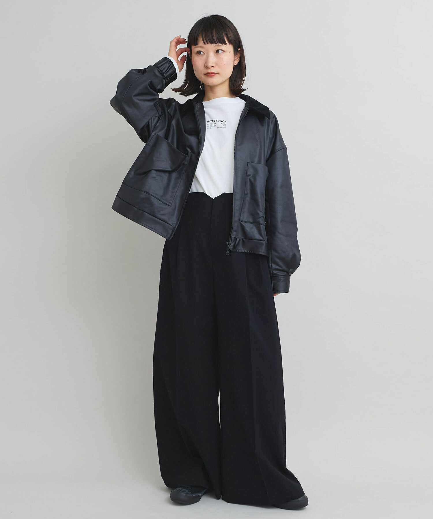 AMBIDEX Store フェイクレザージップ ブルゾン(F クロ): iki