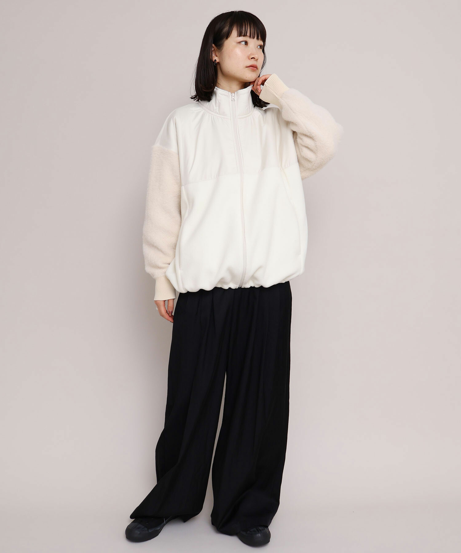 AMBIDEX Store フリースドッキング スタンドカラー ブルゾン(F クロ): iki