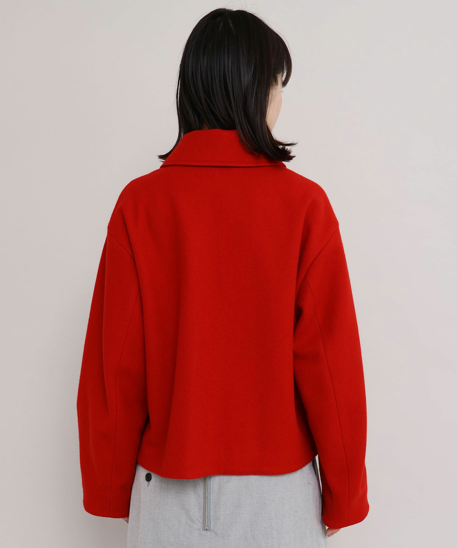 AMBIDEX Store ウールメルトン ステンカラー ショート丈 コート(F アカ