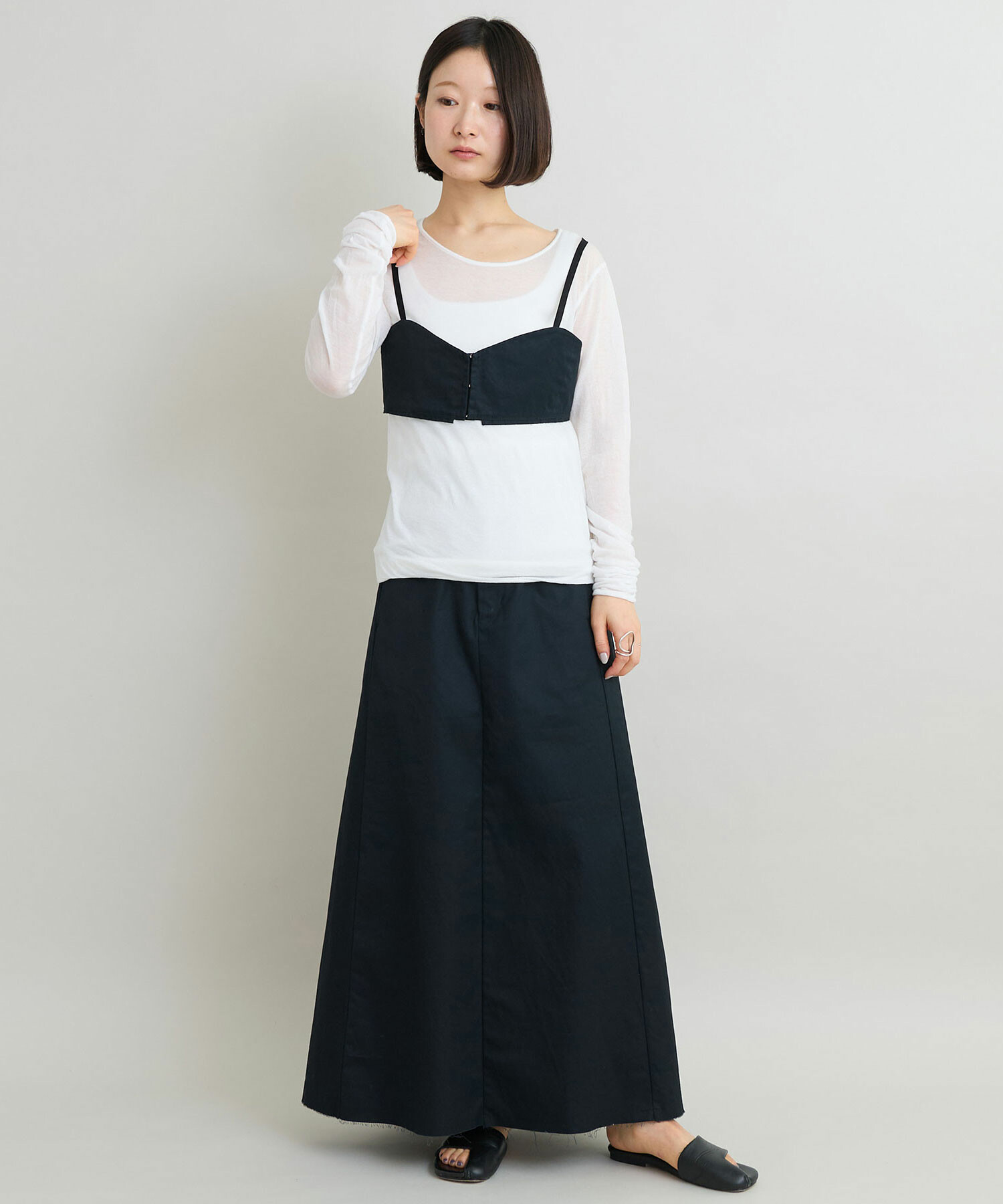 AMBIDEX Store 〇FINXギャバ フレア ロング スカート(F クロ): iki