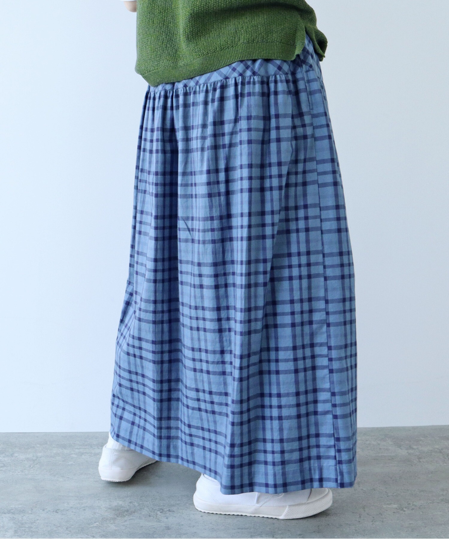 AMBIDEX Store 江戸炊きブロックチェック ギャザースカート(F グリーン 