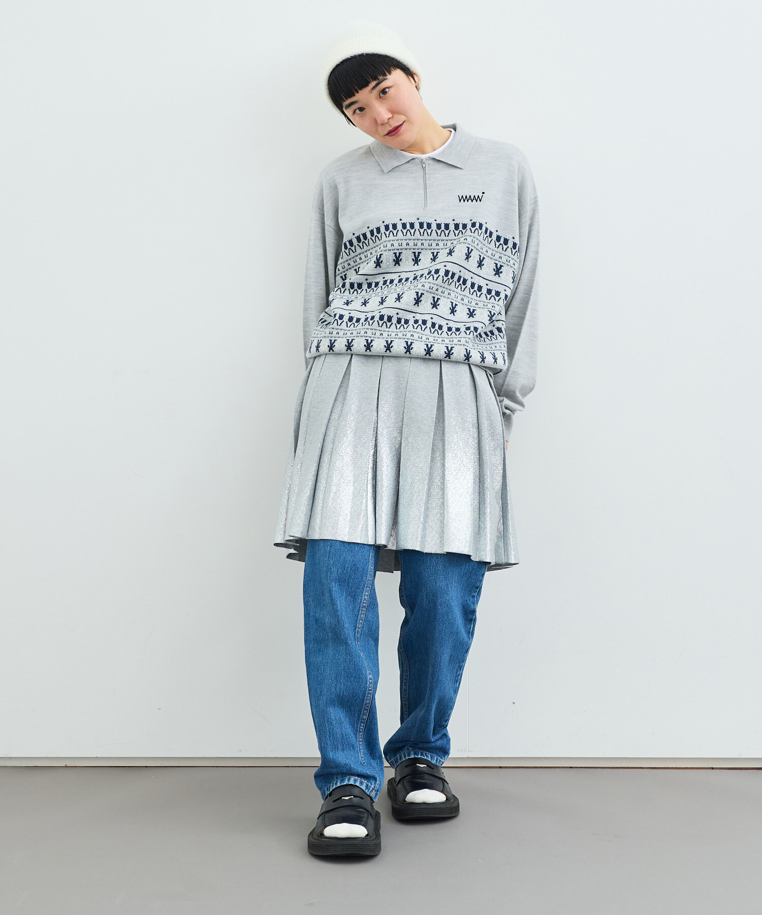 ゆかページ AMBIDEX Store 〇WAAN JACQUARD ハーフジップブルゾン(F GRAY