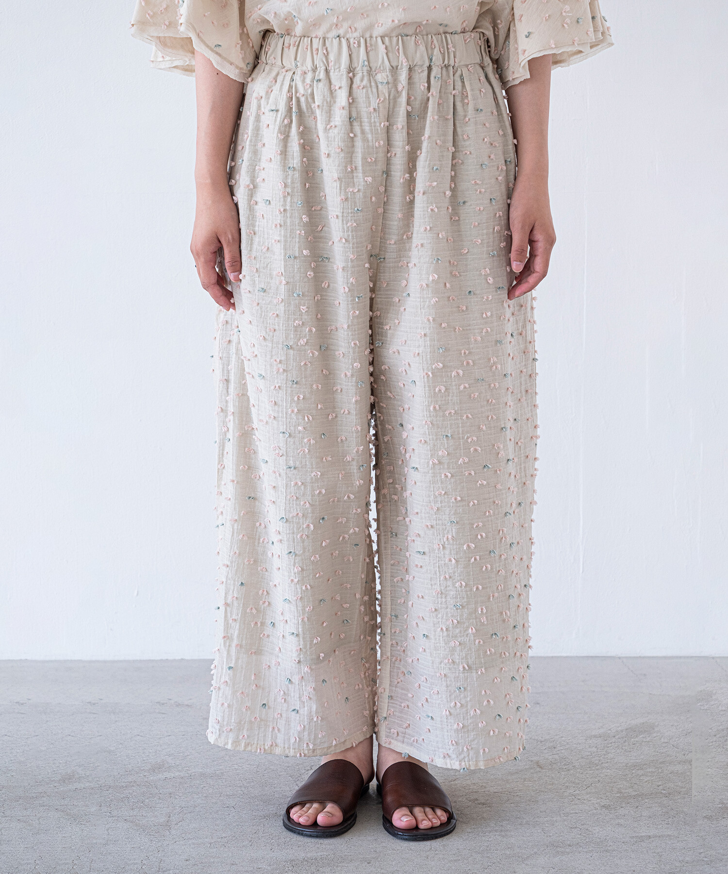 AMBIDEX Store 【予約販売】〇花吹雪' jacquard ギャザーワイドパンツ