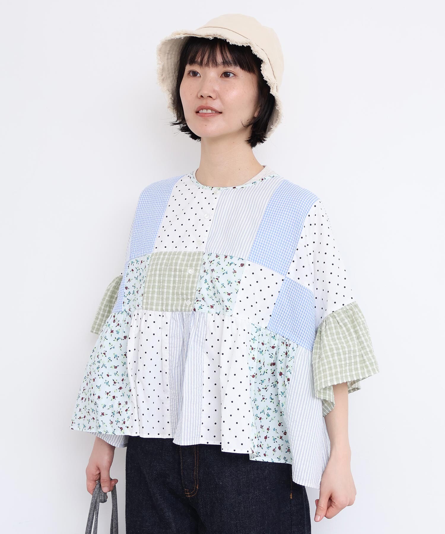 AMBIDEX Store little garden パッチワークブラウス(F クロ): l