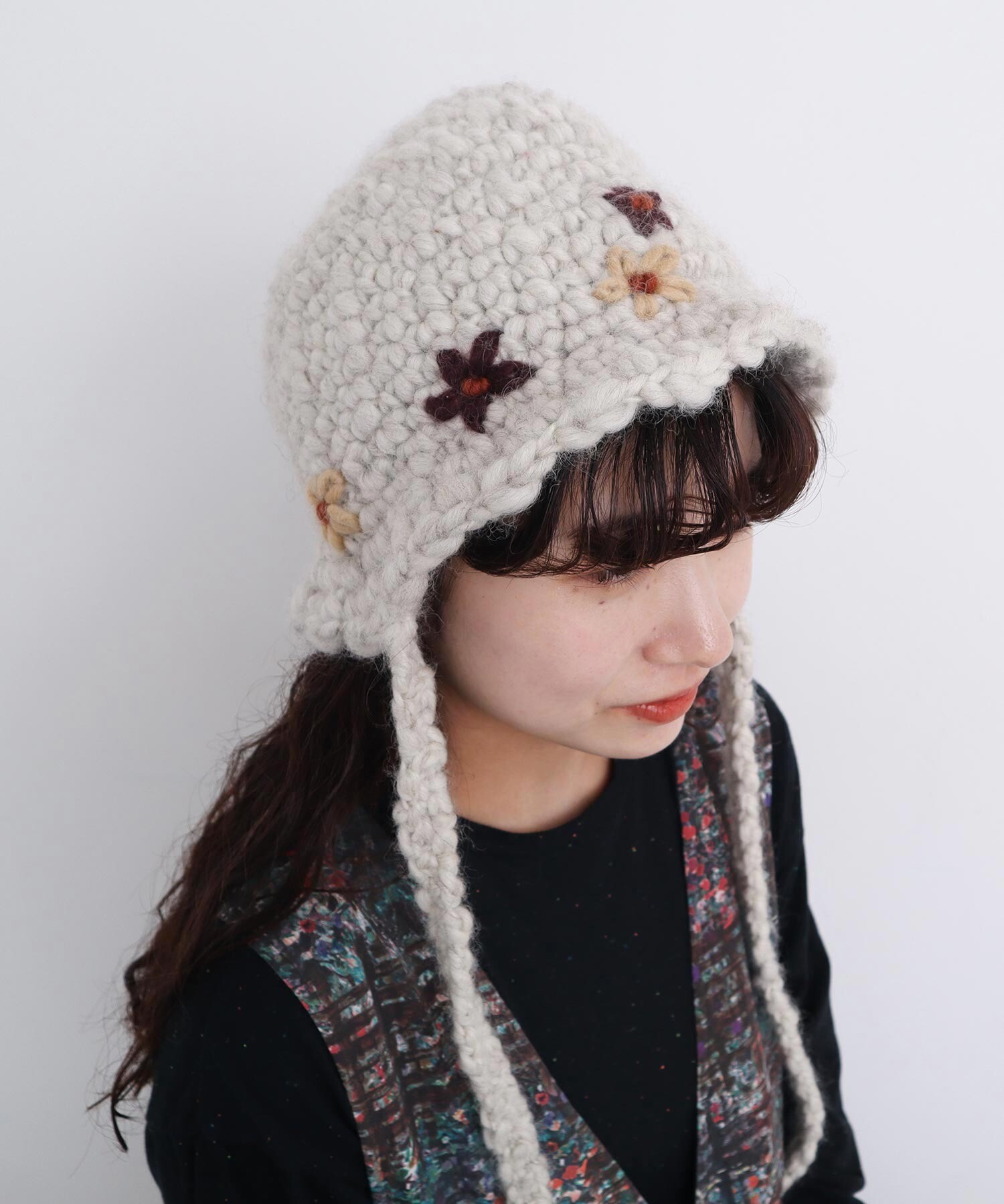AMBIDEX Store 〇ちいさな花のハンドニットハット (F キナリ): l