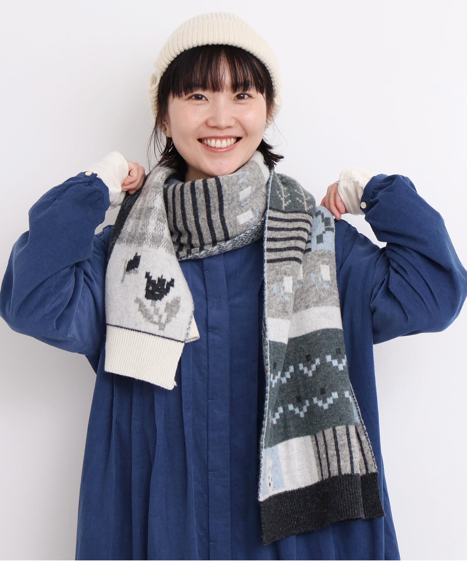 AMBIDEX Store 〇カラフルジャガード ふとマフラー(F グレー): l