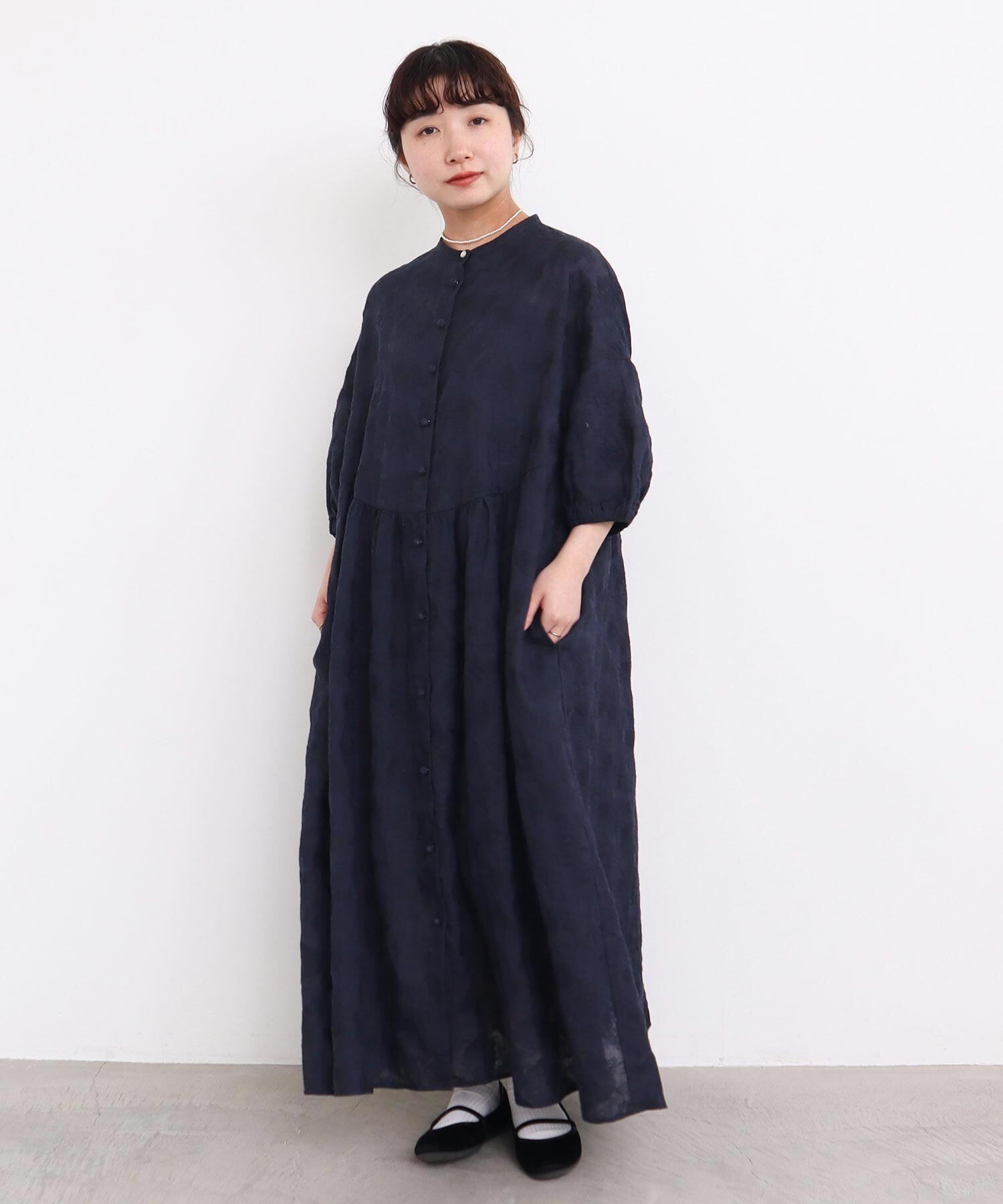 スカラー ScoLar 蝶刺繍レース切替シャツワンピース （ブラック