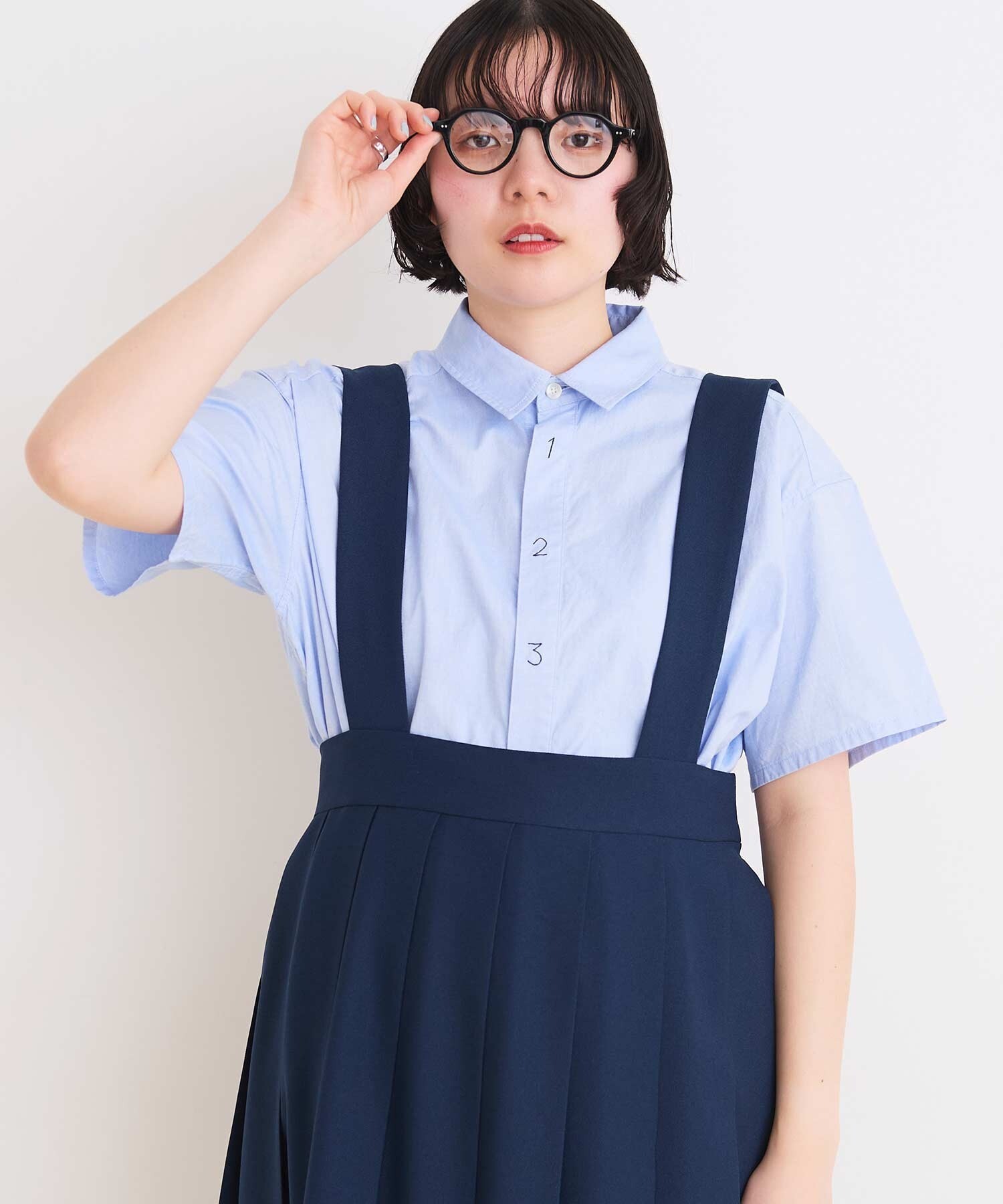 AMBIDEX Store 80/2ピンオックス 数字刺繍半袖シャツ(F サックス AMBIDEX Store 80/2ピンオックス 数字刺繍半袖シャツ(F サックス
