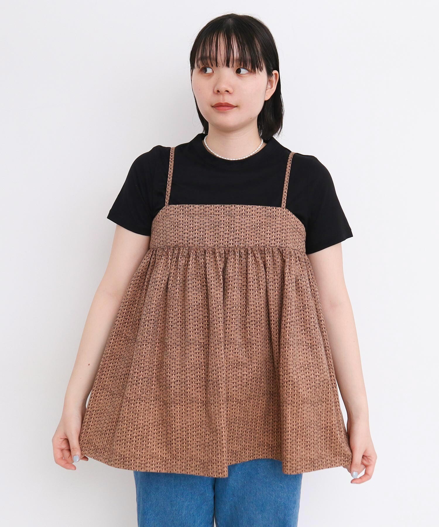 AMBIDEX Store 〇BASKET print キャミブラウス(F アオ): l AMBIDEX Store 〇BASKET print キャミブラウス(F アオ): l