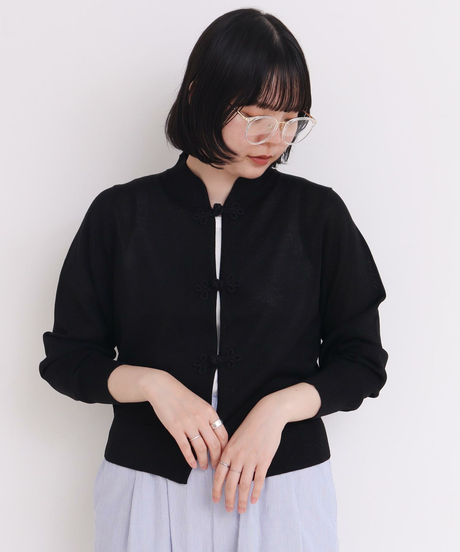 AMBIDEX Store ○Metallic yarn 華釦カーディガン(F ベージュ