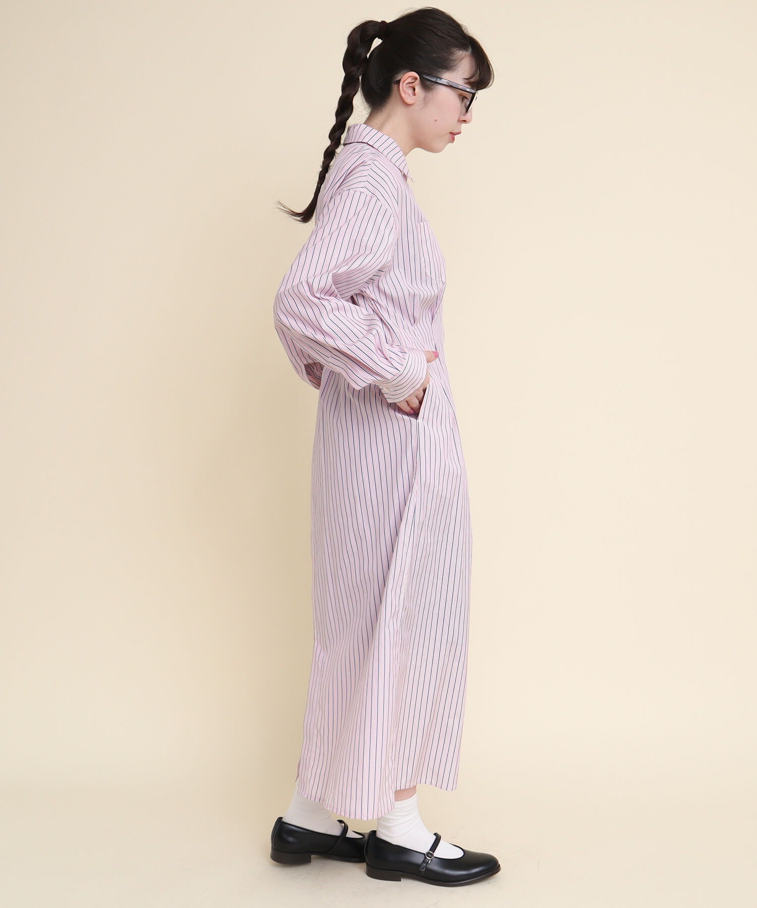 AMBIDEX Store 〇STRIPE waist tuck one piece(F サックス): l'atelier 