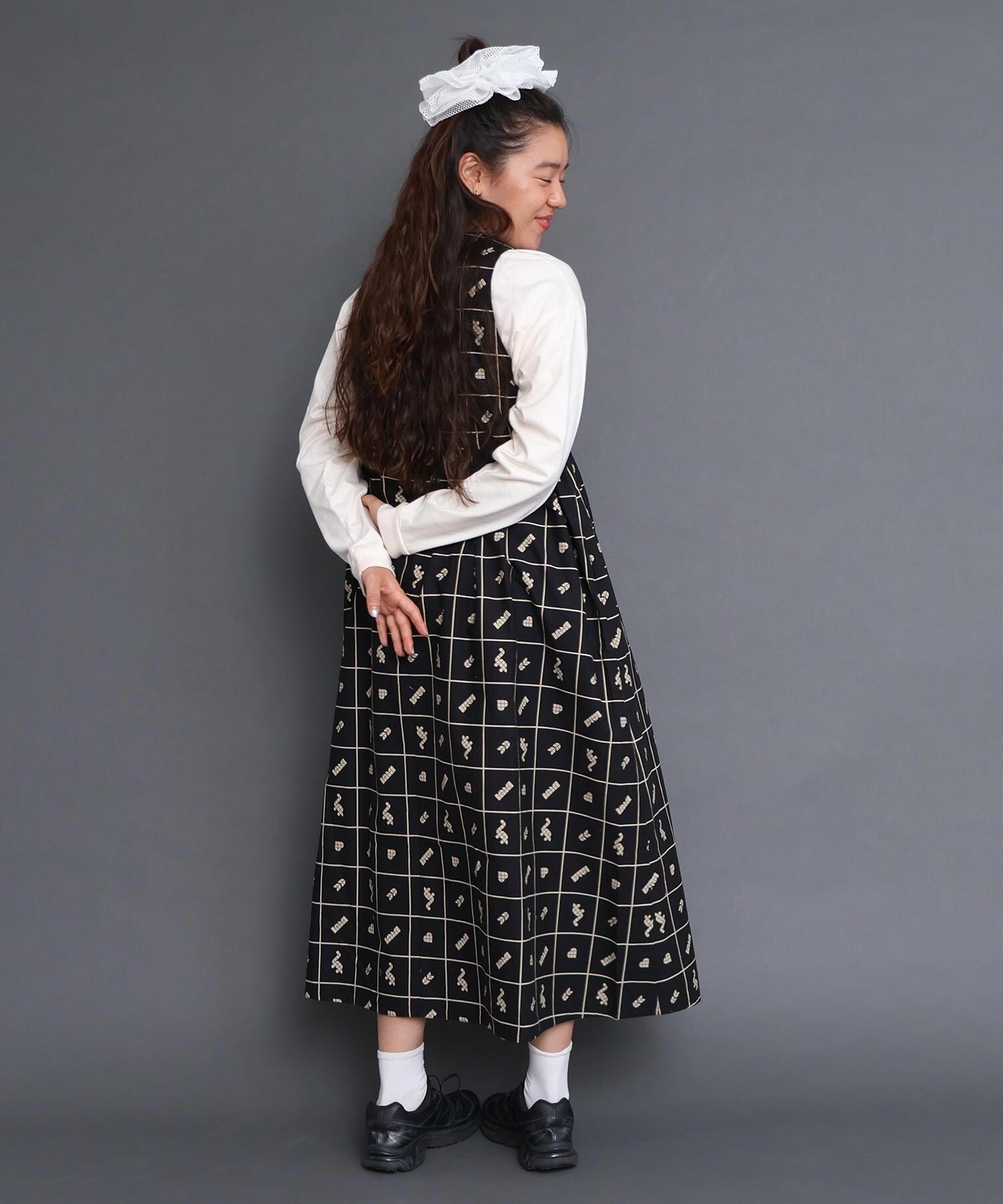 AMBIDEX Store ○〇BLOCK TILE CHECK ワンピース (F ベージュ): l