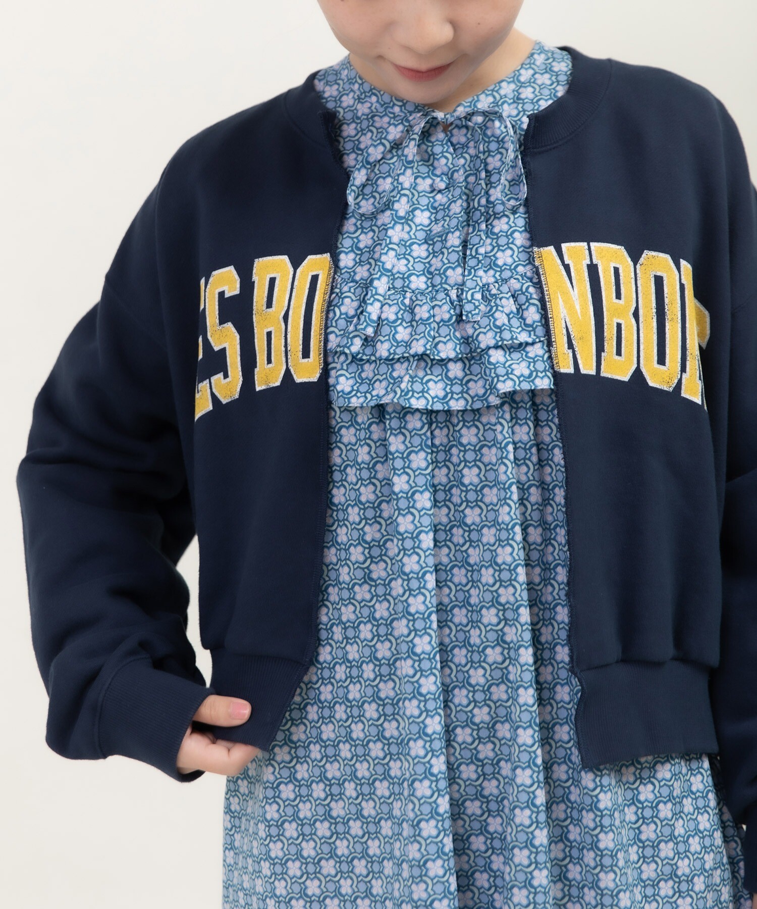 BONBONプリントスウェット リメイクはおりカーディガン