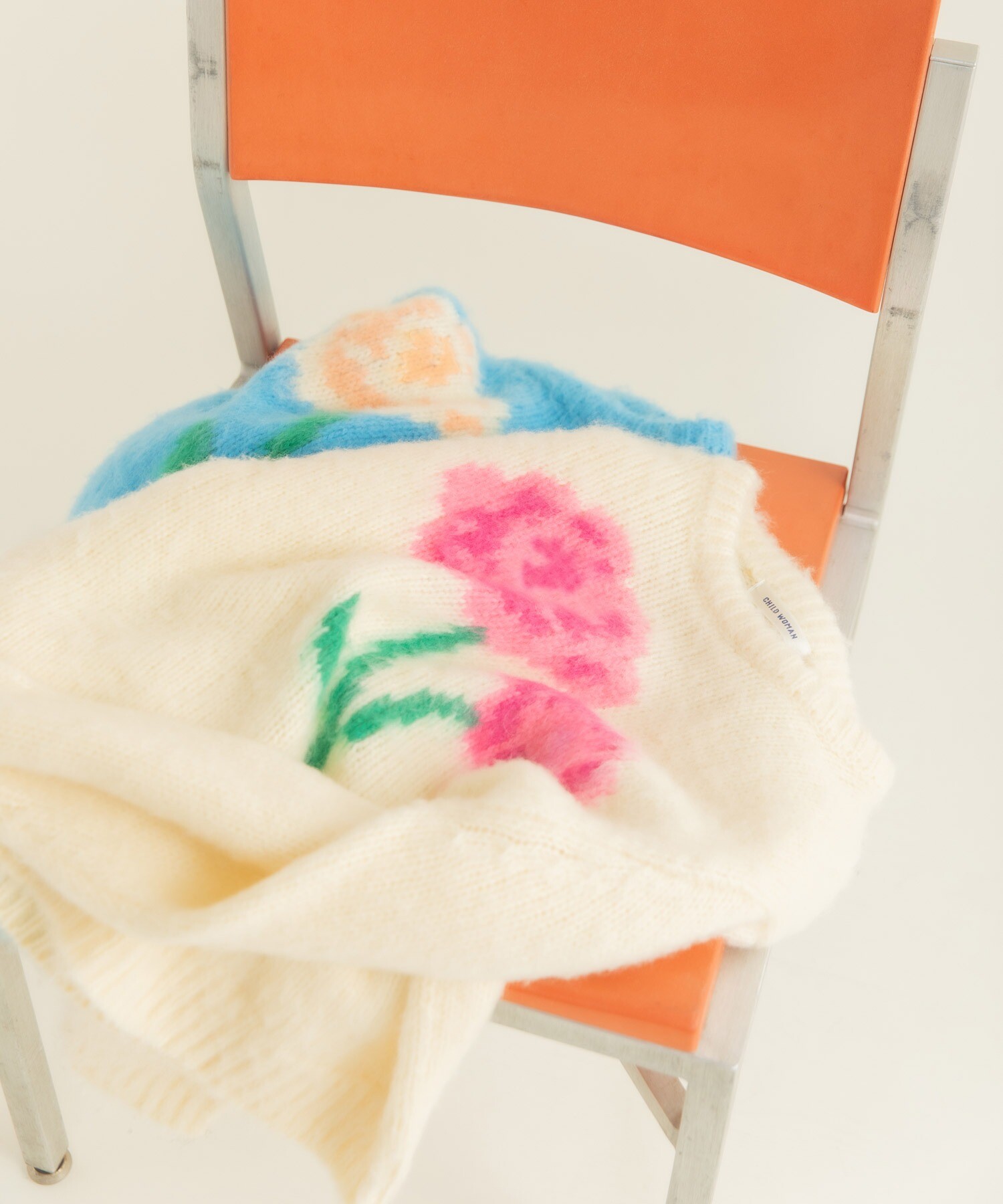 花モチーフ起毛インターシャプルオーバー