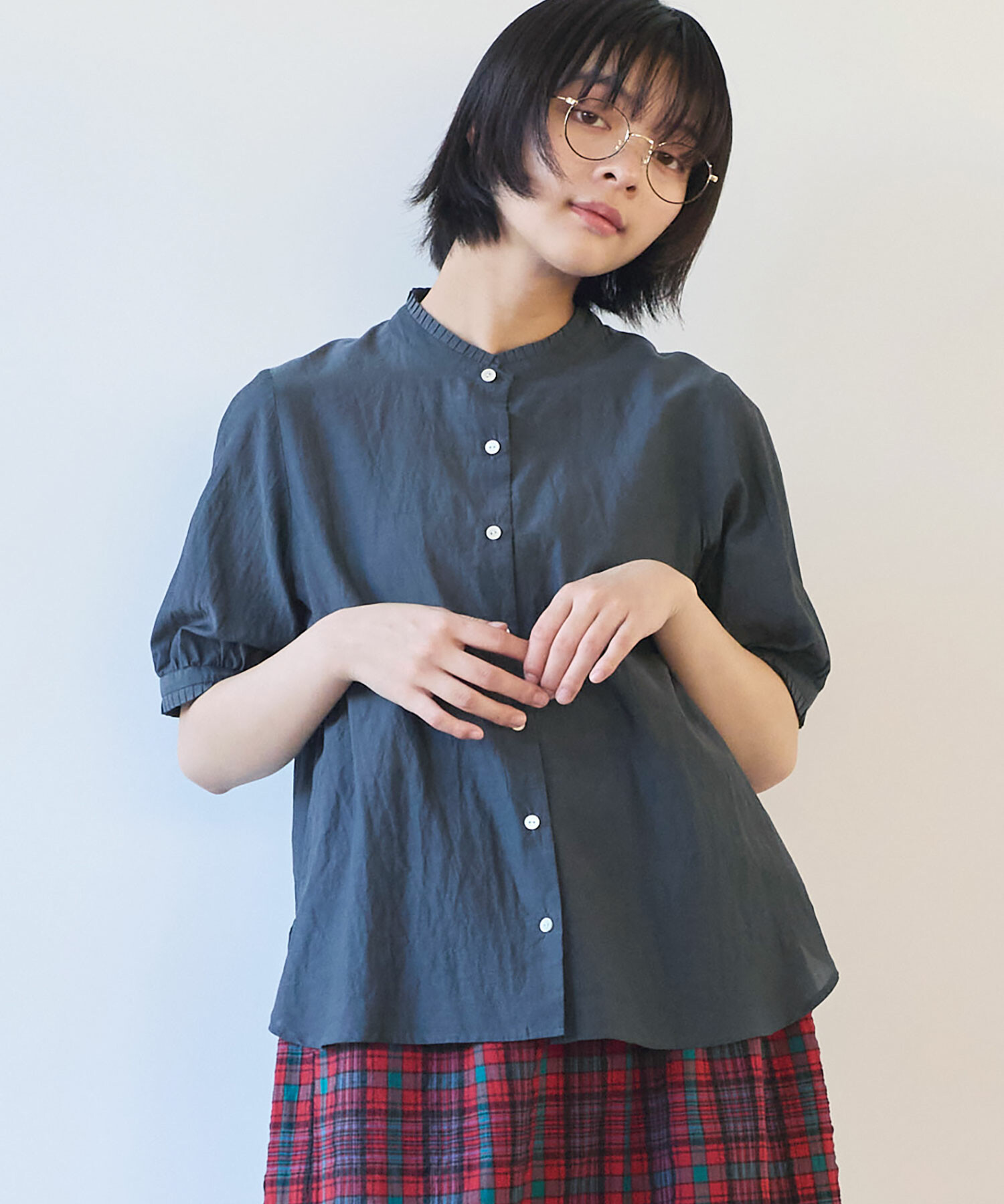 REYC◆長袖ブラウス/36/コットン/BLU/無地/RYB-117-005 AMBIDEX Store △〇 コットン / キュプラ ローン IBK スタンド