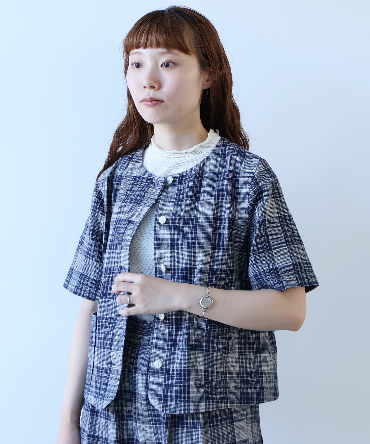 AMBIDEX Store △〇 hana×mesh ジャカード ハイネック 半袖プル