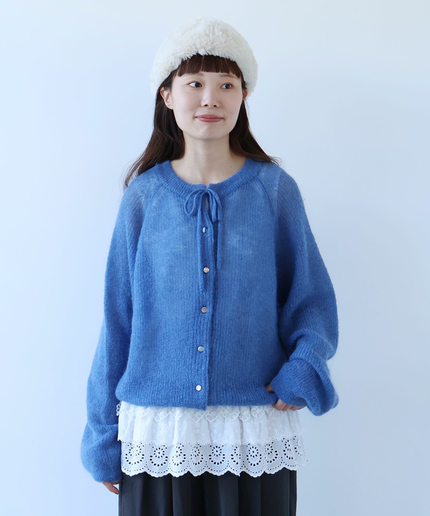 AMBIDEX Store 〇 ふわふわ ribbon ニットカーディガン(F イエロー