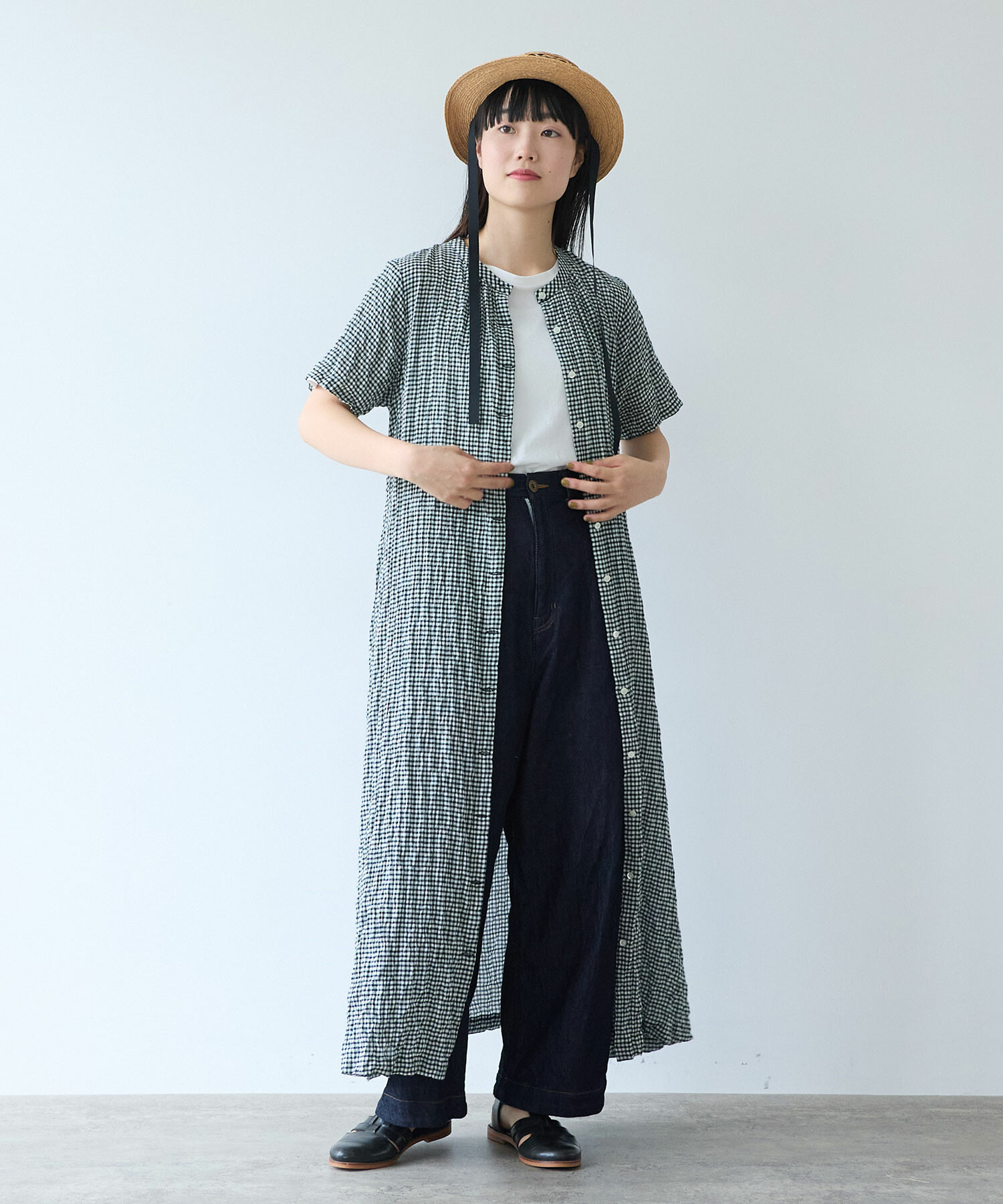 AMBIDEX Store ○ shirring mini check ワンピース(F アオ): bulle de