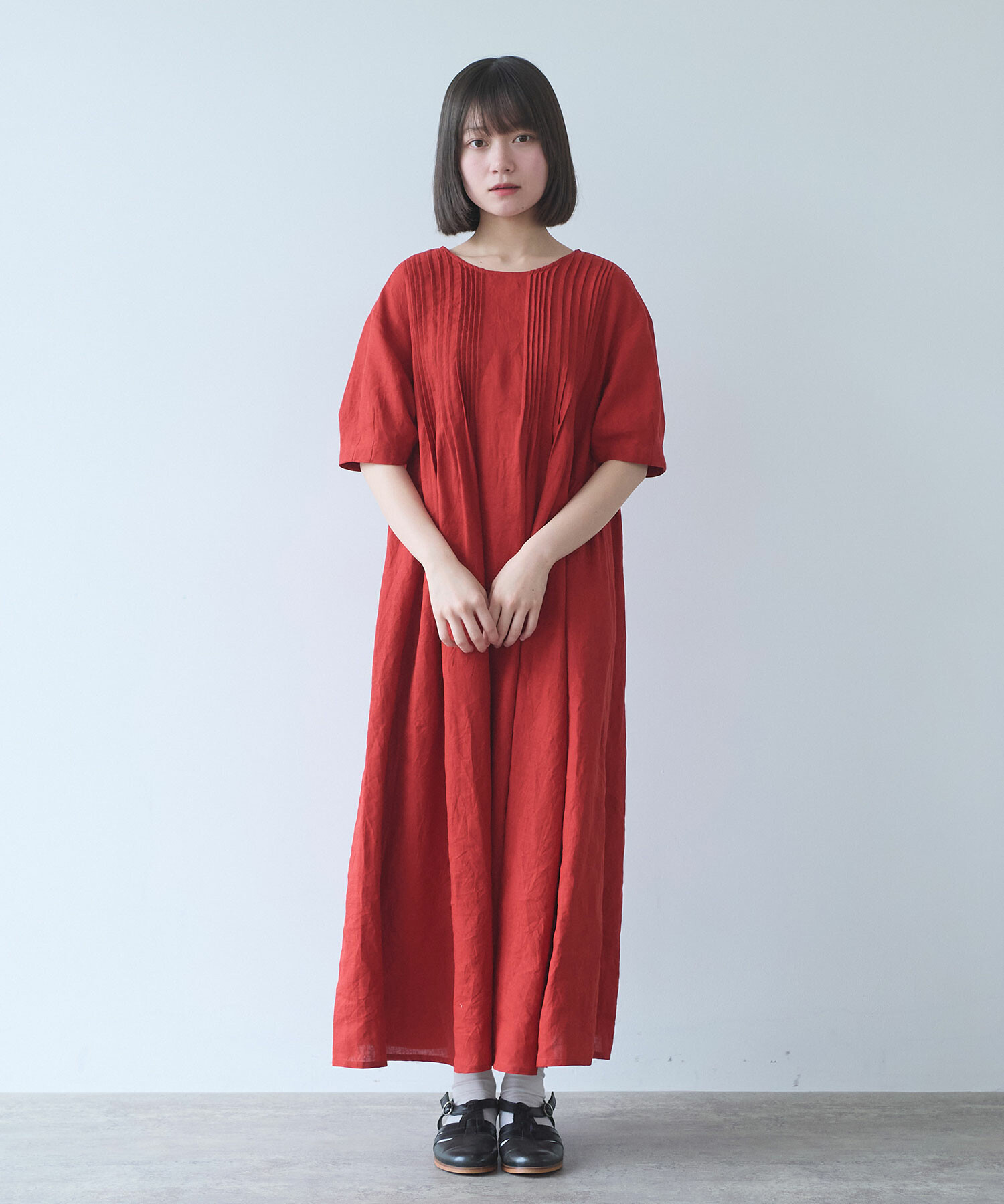 ネバアランド 曼珠沙華ワンピース 黒赤 AMBIDEX Store 【予約販売】○ 40 / リネン pin tuck ワンピース(F