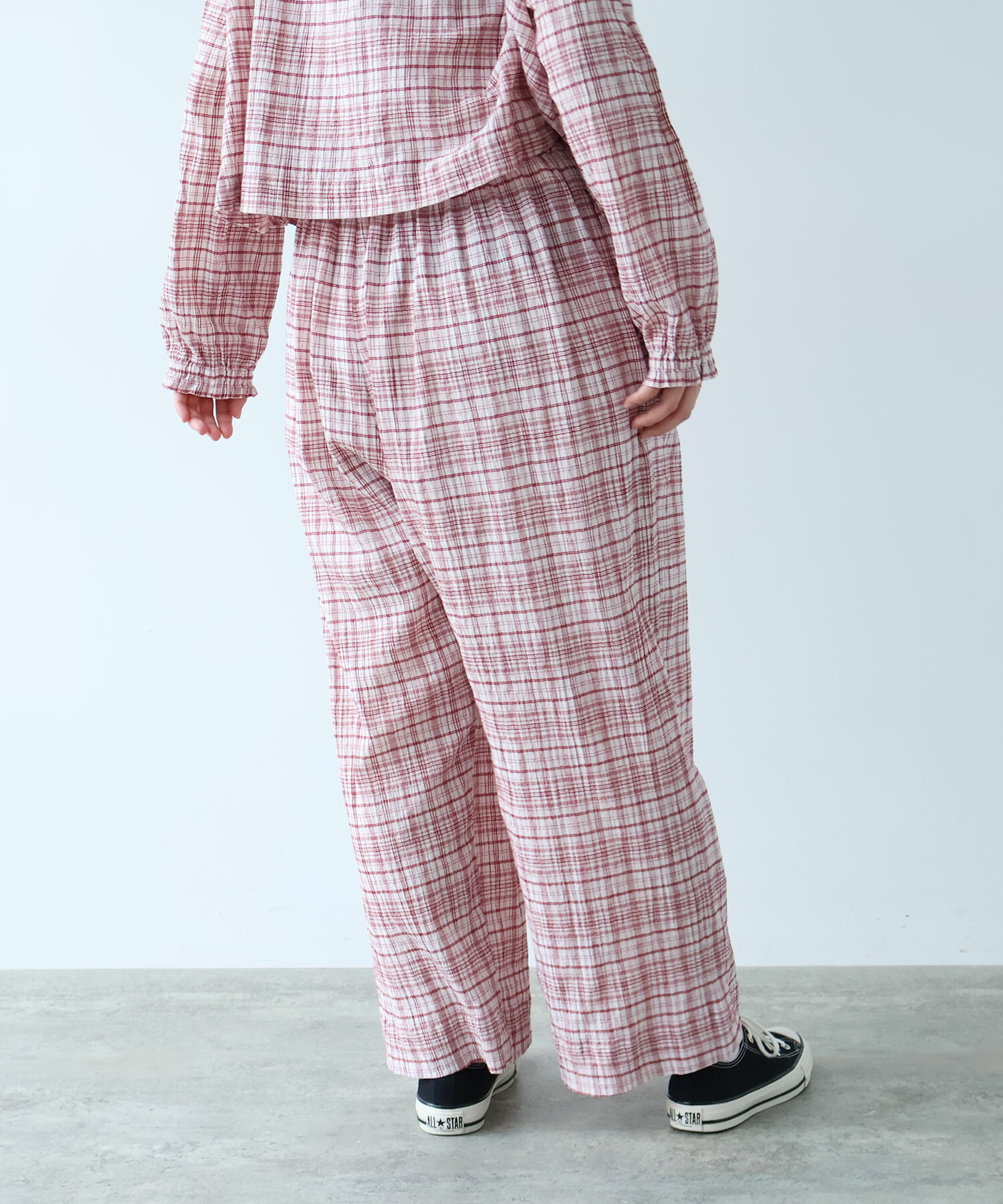 サボン様確認用 AMBIDEX Store 【予約販売】〇 ちぢみcheck パンツ(F ピンク): bulle