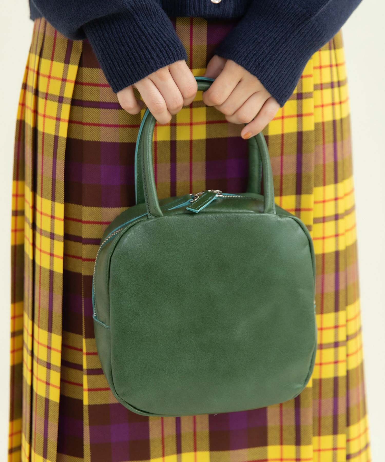 ICY LEATHER BOSTON 裏地チェックBAG