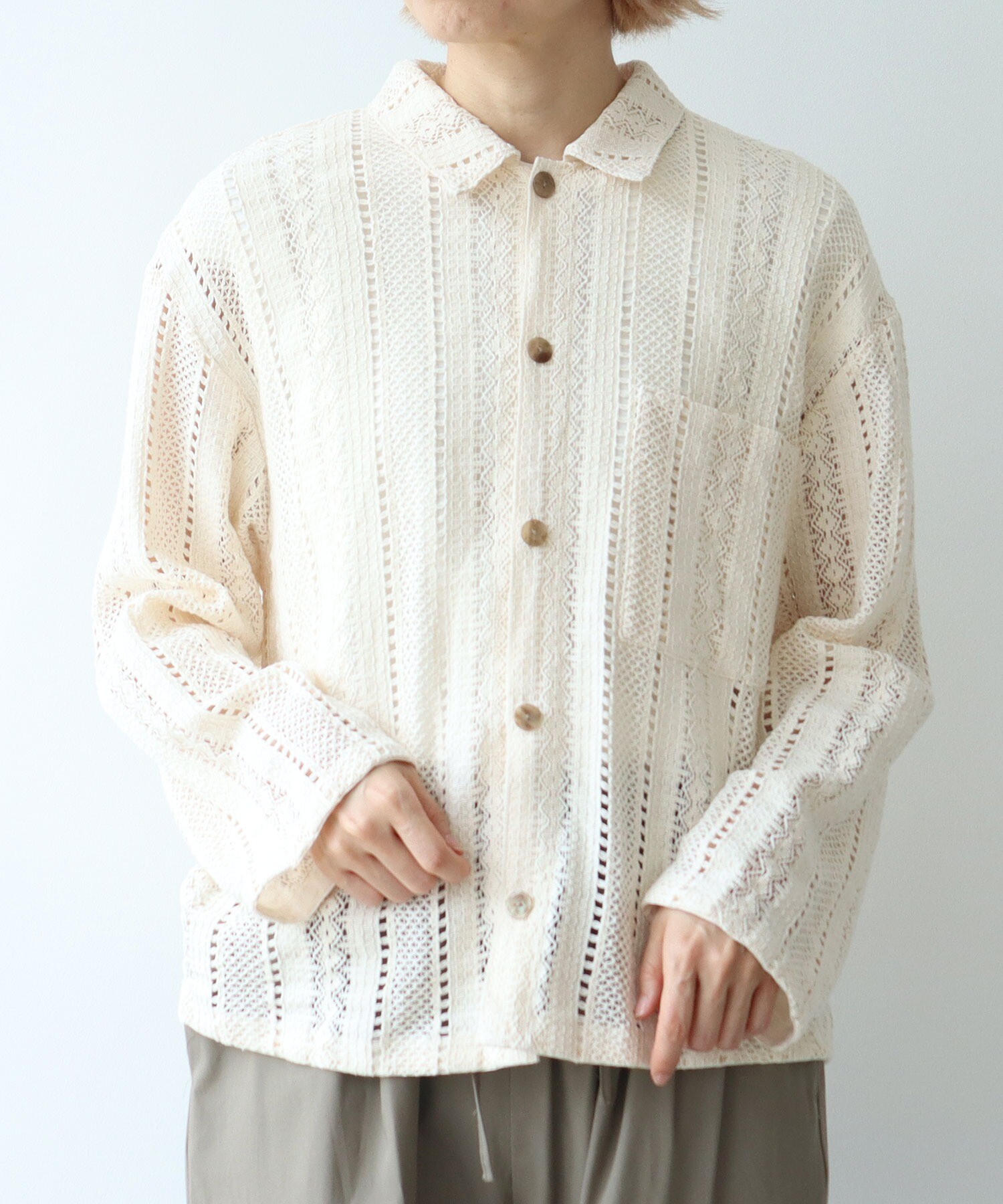 AMBIDEX Store コットン ruschel lace シャツジャケット(F クロ