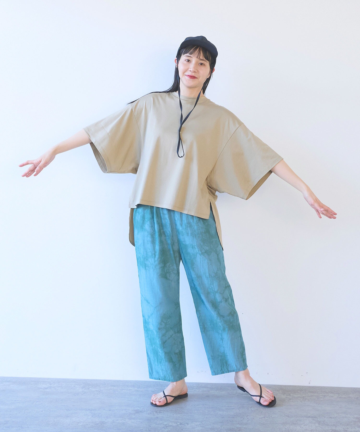 AMBIDEX Store high count cotton wide sleeves T-シャツ(F ベージュ