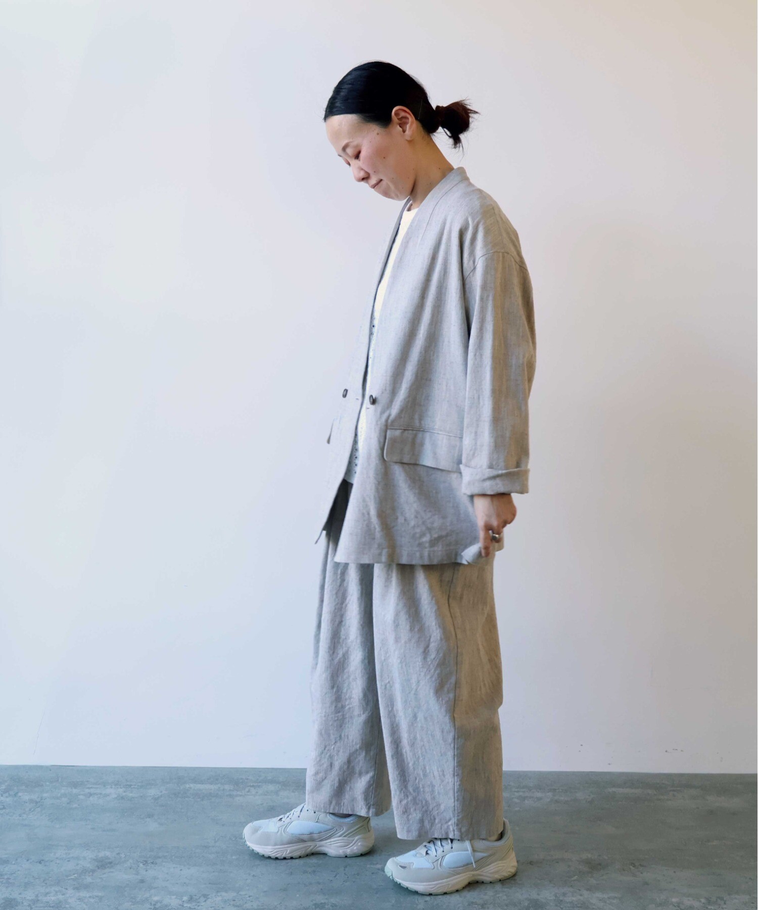 AMBIDEX Store ○slab nep tweed no collarジャケット(F グレー): yuni