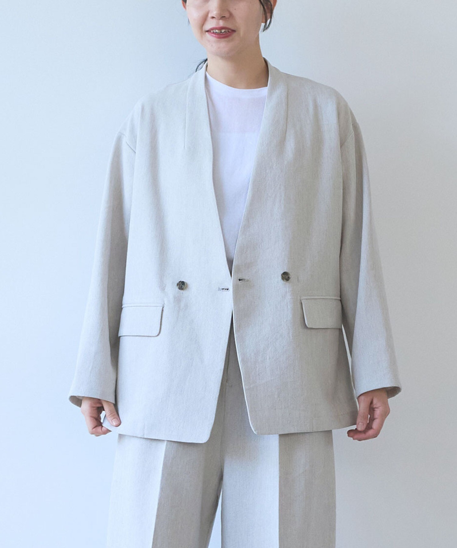 AMBIDEX Store Linen/Polyester double cocoon no collar ジャケット(F