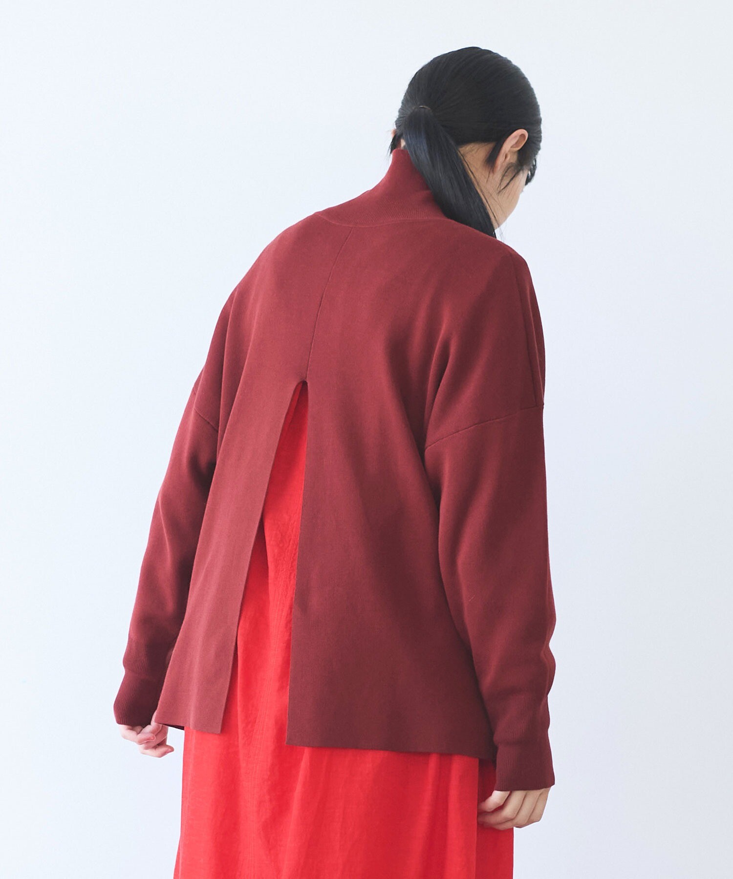 ❤️新品未使用❤️MICALLE 赤 リブ編み ハイネック ニット オーバーサイズ ❤️新品未使用❤️MICALLE 赤 リブ編み ハイネック ニット