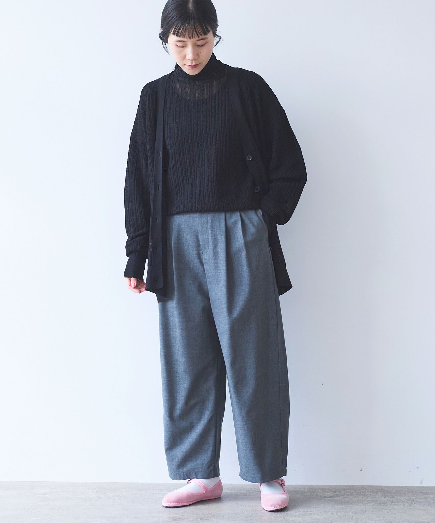 極美品 ネミカ リボンベルト付き コットンニットロングジレ ダークネイビー 11 セール】ニット ロングジレ レディース（ニット/セーター