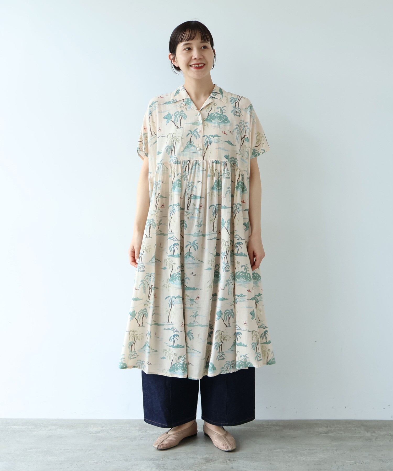 Ｈk様オーダーワンピース AMBIDEX Store Island print tiered open collar ワンピース(F ピンク