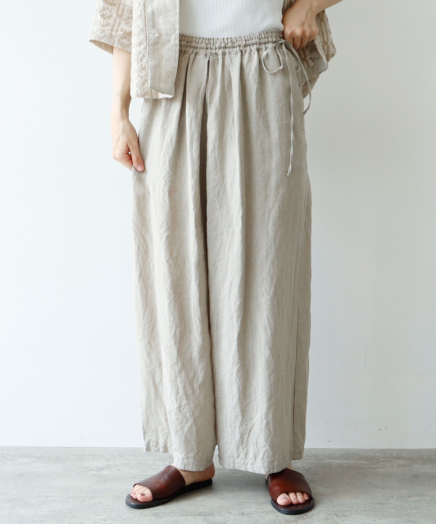 AMBIDEX Store △○Linen drawstrings パンツ(F クロ): yuni