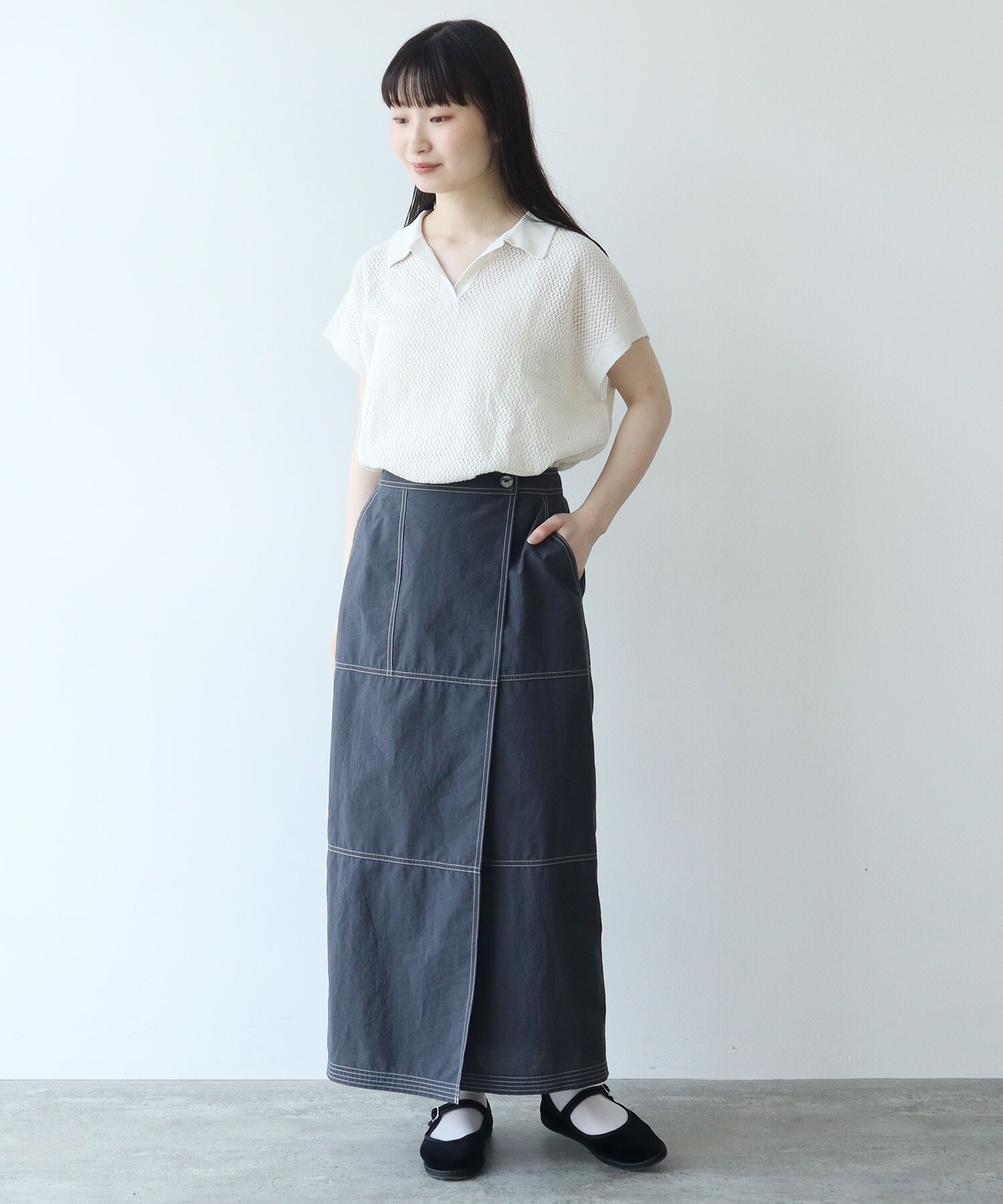 AMBIDEX Store ○ワッシャー コットンナイロン バックゴムスカート(F  