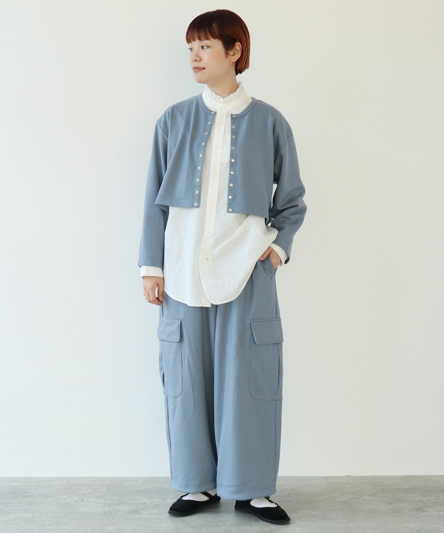 AMBIDEX Store ○super100s WOOL天竺カーゴパンツ(F BLUE GREY): FLAT