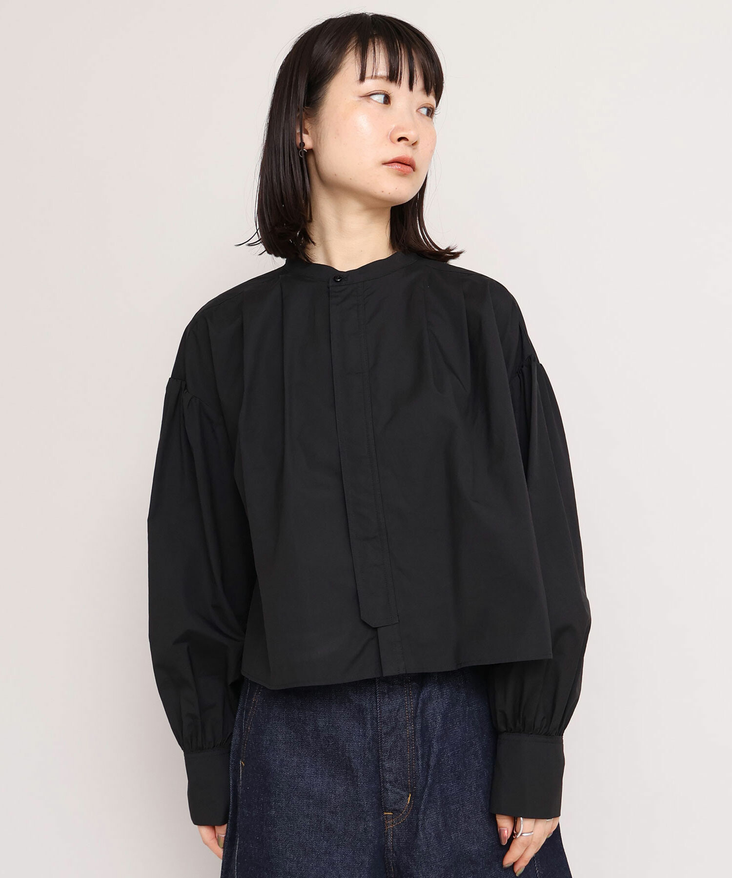 AMBIDEX Store suvinタイプライターギャザースリーブ ブラウス(F シロ