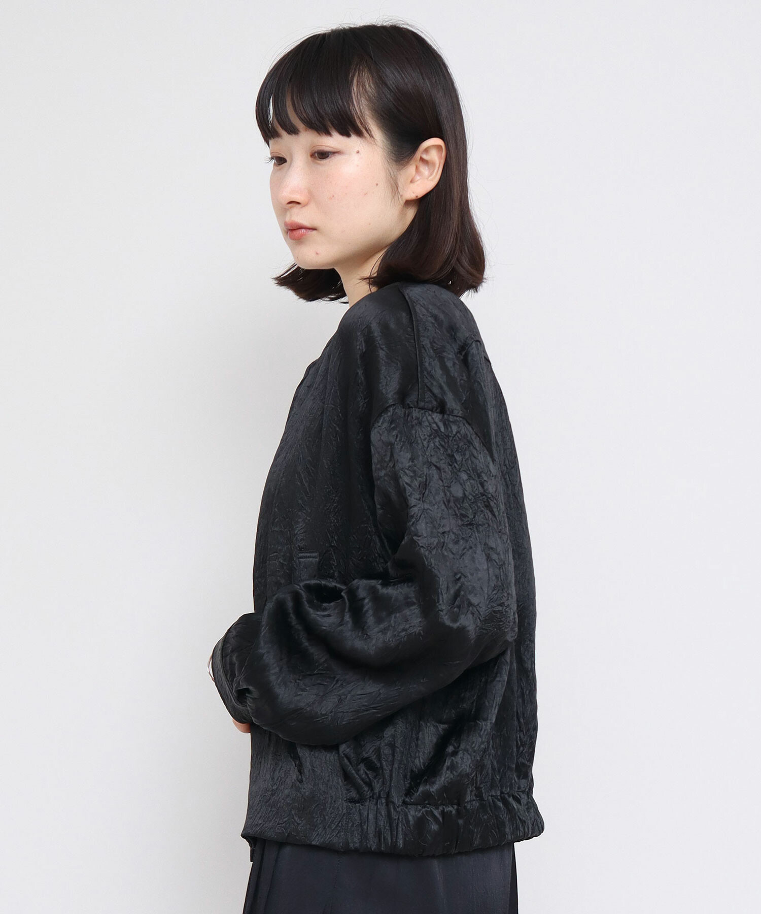 AMBIDEX Store 〇アセテートシワサテン ジップ ブルゾン(F クロ