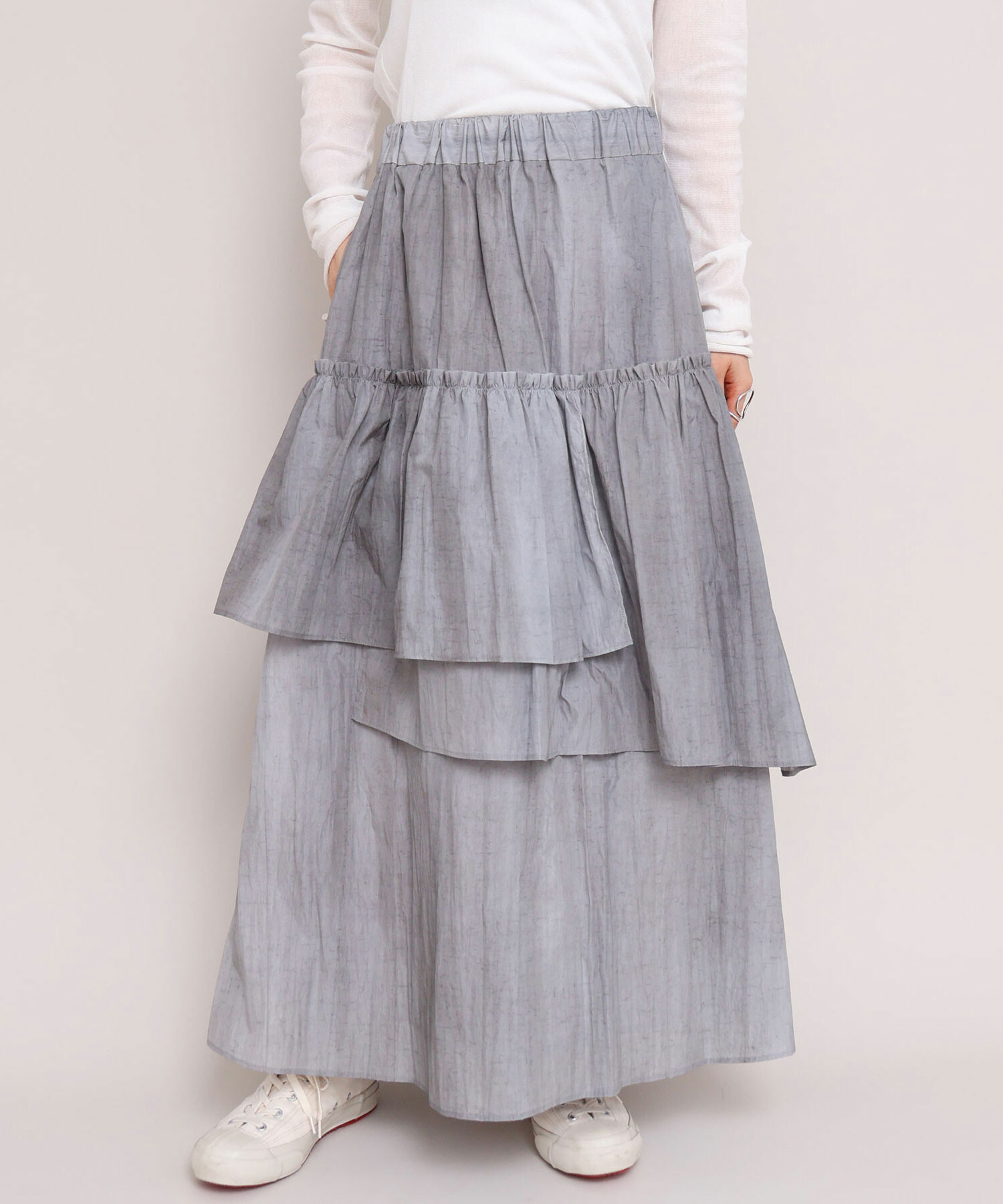 AMBIDEX Store 〇ナイロンタフタ流し染め アシメティアード スカート(F