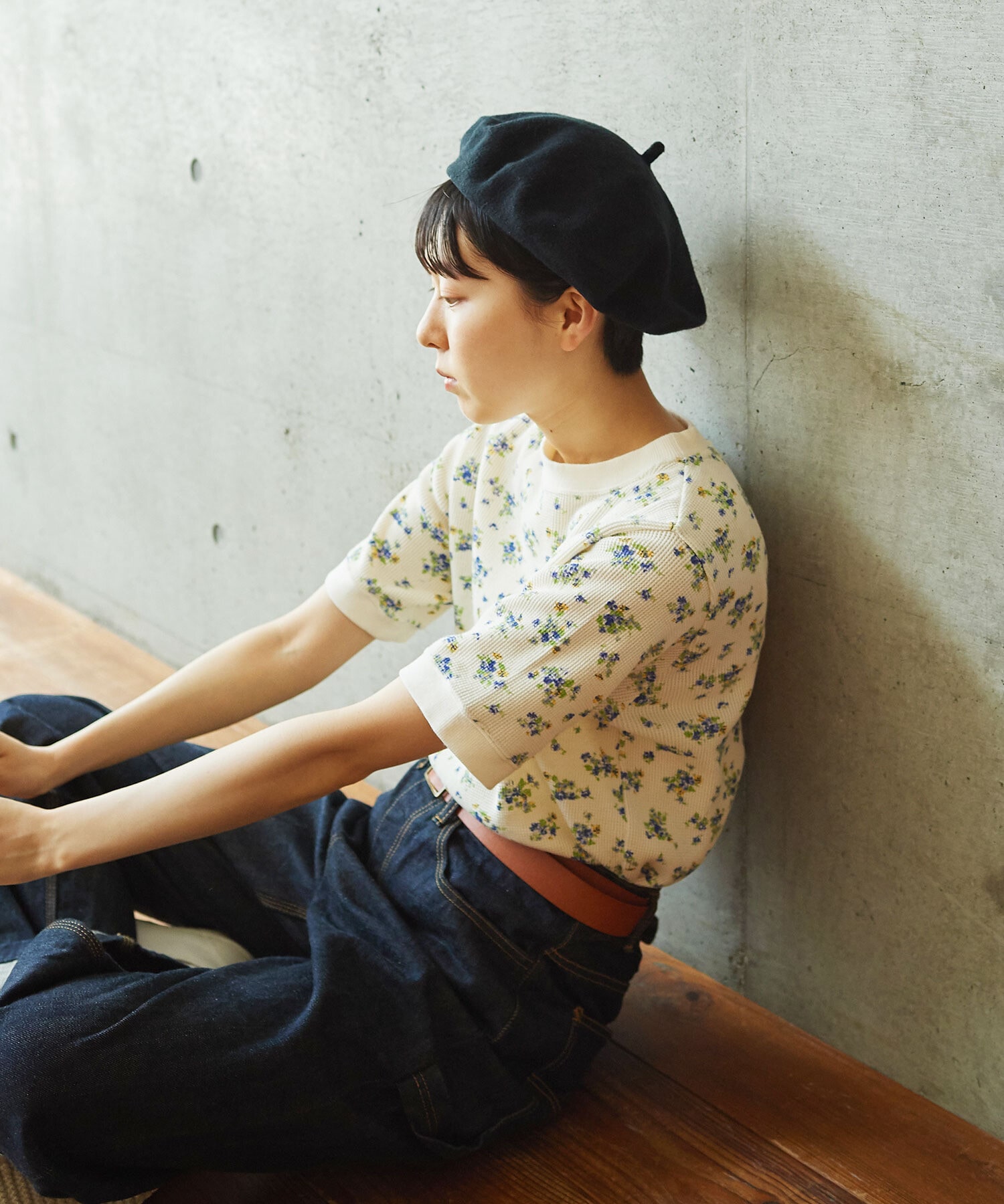AMBIDEX Store 〇コーマワッフル 小花柄半袖Tシャツ(F アカ): PAR ICI