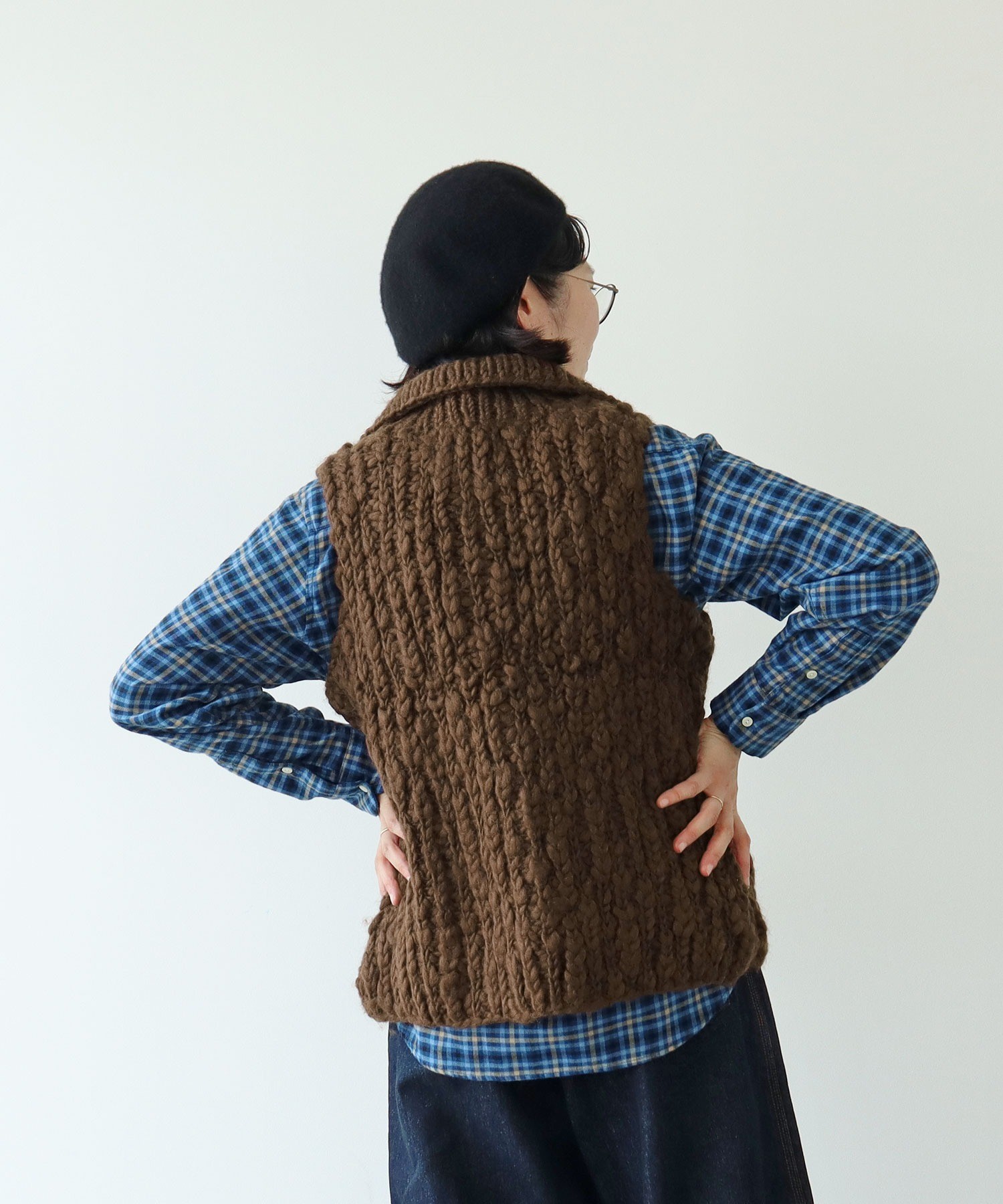 AMBIDEX Store ○ネパールハンドニット ハイネックベスト(F コゲチャ